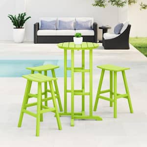 Laguna 4-Piece HDPE Weather Resistant Outdoor Patio Bar Height Bistro Set with Saddle Seat Barstools, Lime