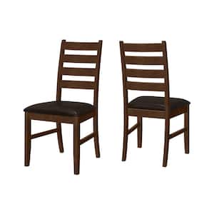 Brown Leather Look Dining Chair Set of 2 with Brown Solid Wood