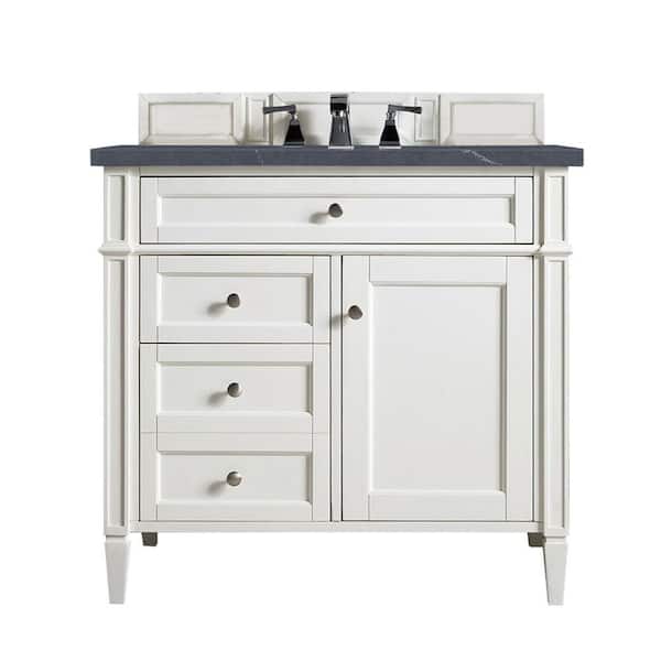 James Martin Vanities Brittany 36.0 in. W x 23.5 in. D x 34 in. H Single Bath Vanity in Bright White with Charcoal Soapstone Quartz Top