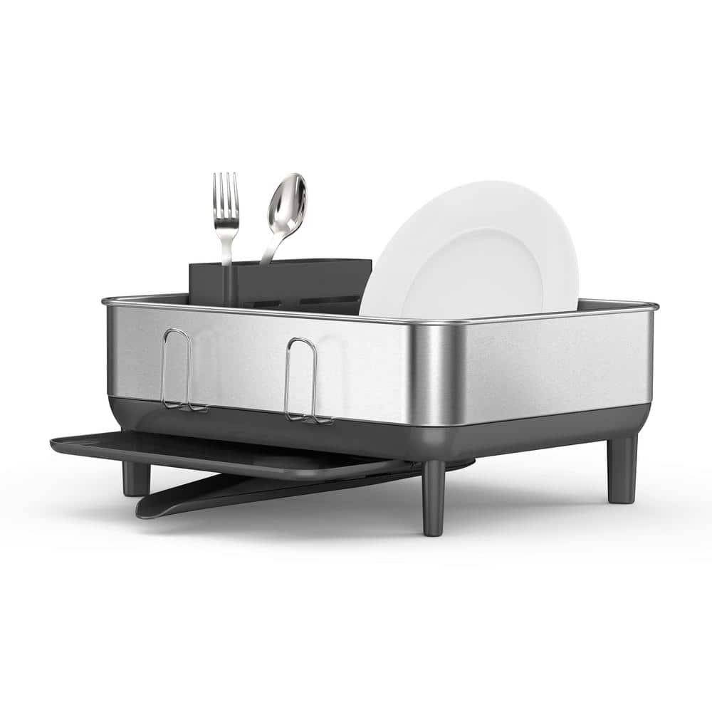 Compact Stainless Steel Dish Rack with Utensil Holder
