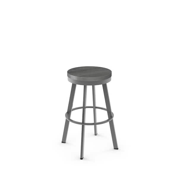 Amisco Warner 26 in. Grey Metal Grey Wood Counter Stool