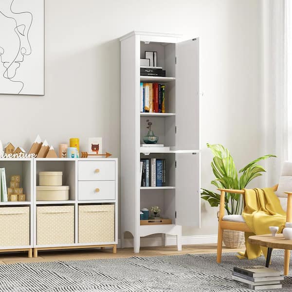 68 Tall Storage Cabinet with 3 Drawers and Adjustable Shelves,  Freestanding Narrow Cabinets Organizer, Tall Slim Cabinet for Bathroom,  Small Kitchen, Living Room or Bedroom, White 