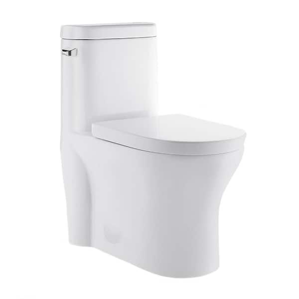 Swiss Madison Monaco 1-Piece 1.28 GPF Elongated Left Side Single Flush Handle Toilet in Glossy White