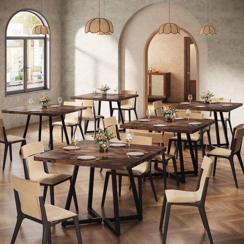 BYBLIGHT Moronia Vintage Brown Wood 31.5 in. Trestle Dining Table
