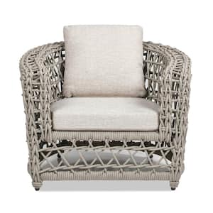 Everly 37.5 in. Axroma Woven Frame Barrel Deep Seating Patio Arm Chair in Oat Beige