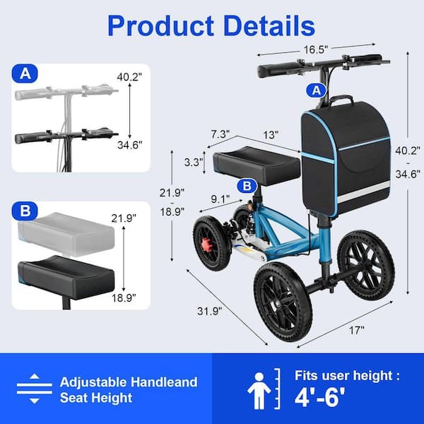 JFVKAF All Terrain Foldable Knee Scooter Walker with Disc Brake
