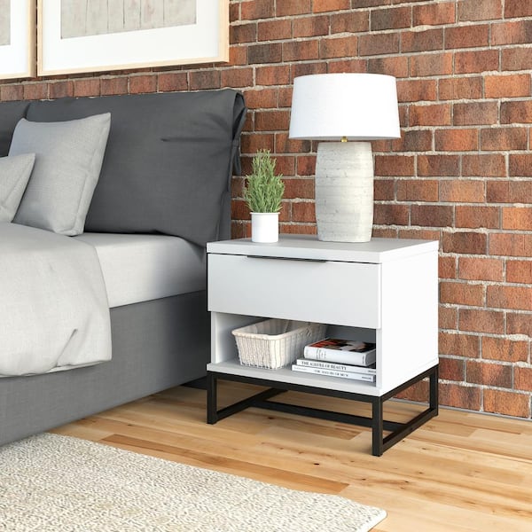 Boyd Sleep Catania 1-Drawer Modern White Nightstand with Storage Shelf - Small Space Design