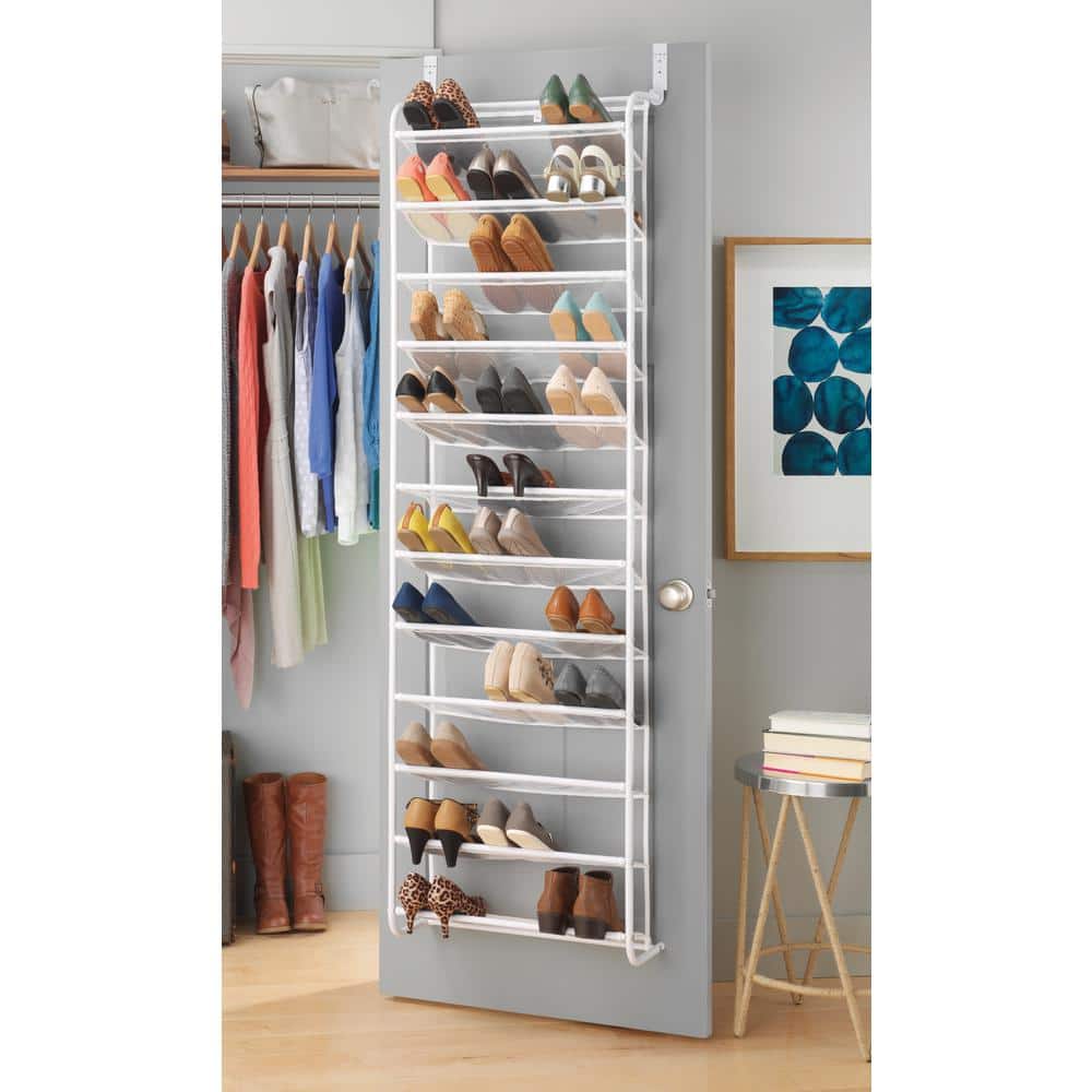 White Metal and Mesh Over-the-Door 36-Pair Shoe Rack