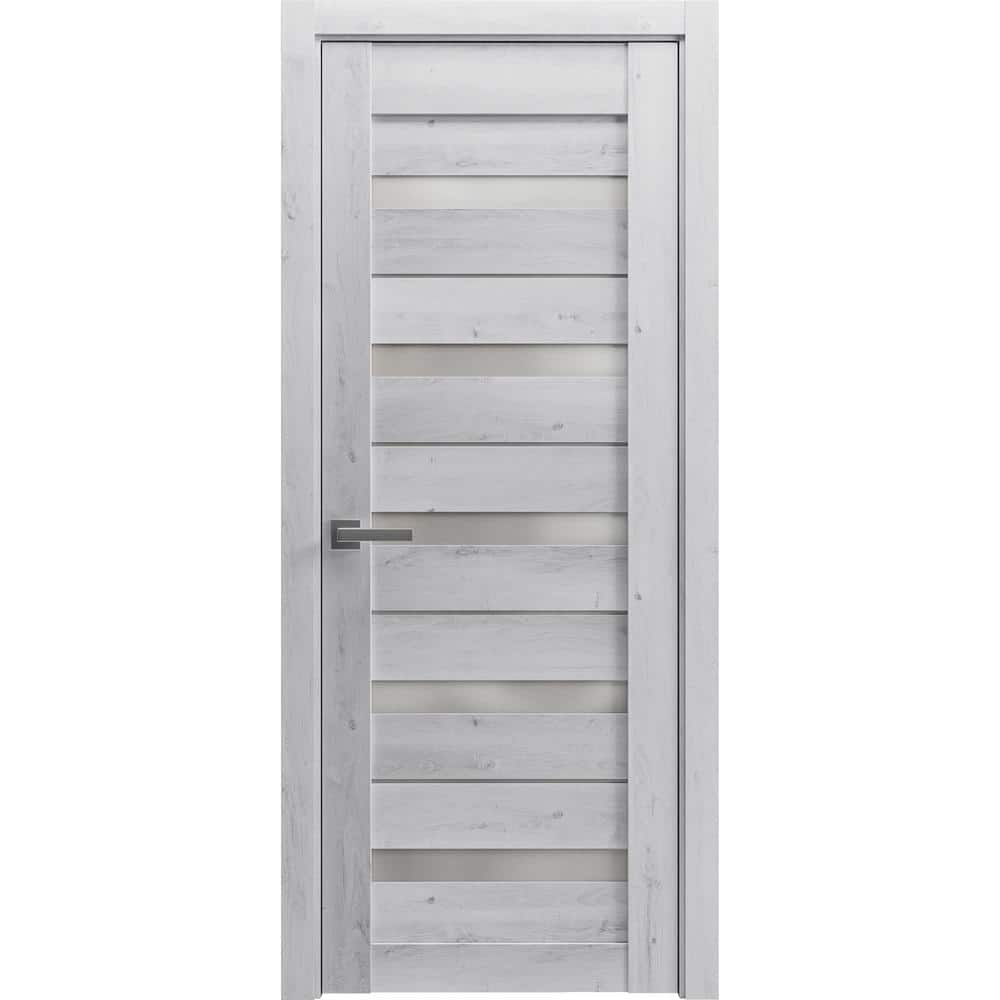 Quadro 4445 Nordic White Solid Wood French Door with Frosted Glass - 28" x 84"