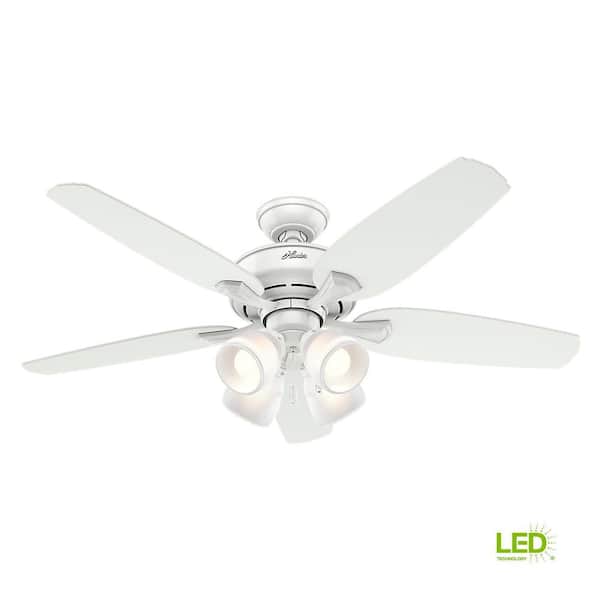 Hunter Channing 52 In Led Indoor Snow White Ceiling Fan With Light 52078 - Hunter 52 Inch Ceiling Fan With 4 Lights