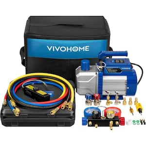 110-Volt 1/3 HP 4.5CFM Single Stage HVAC Vacuum Pump Kit with 4 Way AC Manifold Gauge, Leak Detector