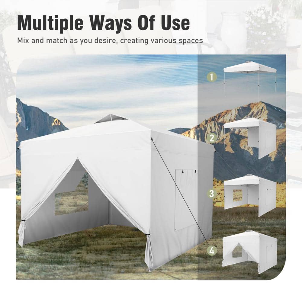 10' x 10' White Pop-Up Canopy Tent with Sidewalls