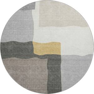 Mayfield Premium Machine Washable Abstract AMF2400 Gray 8 ft. x 8 ft. Round Rug