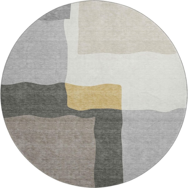 Mayfield Premium Machine Washable Abstract AMF2400 Gray 8 ft. x 8 ft. Round Rug