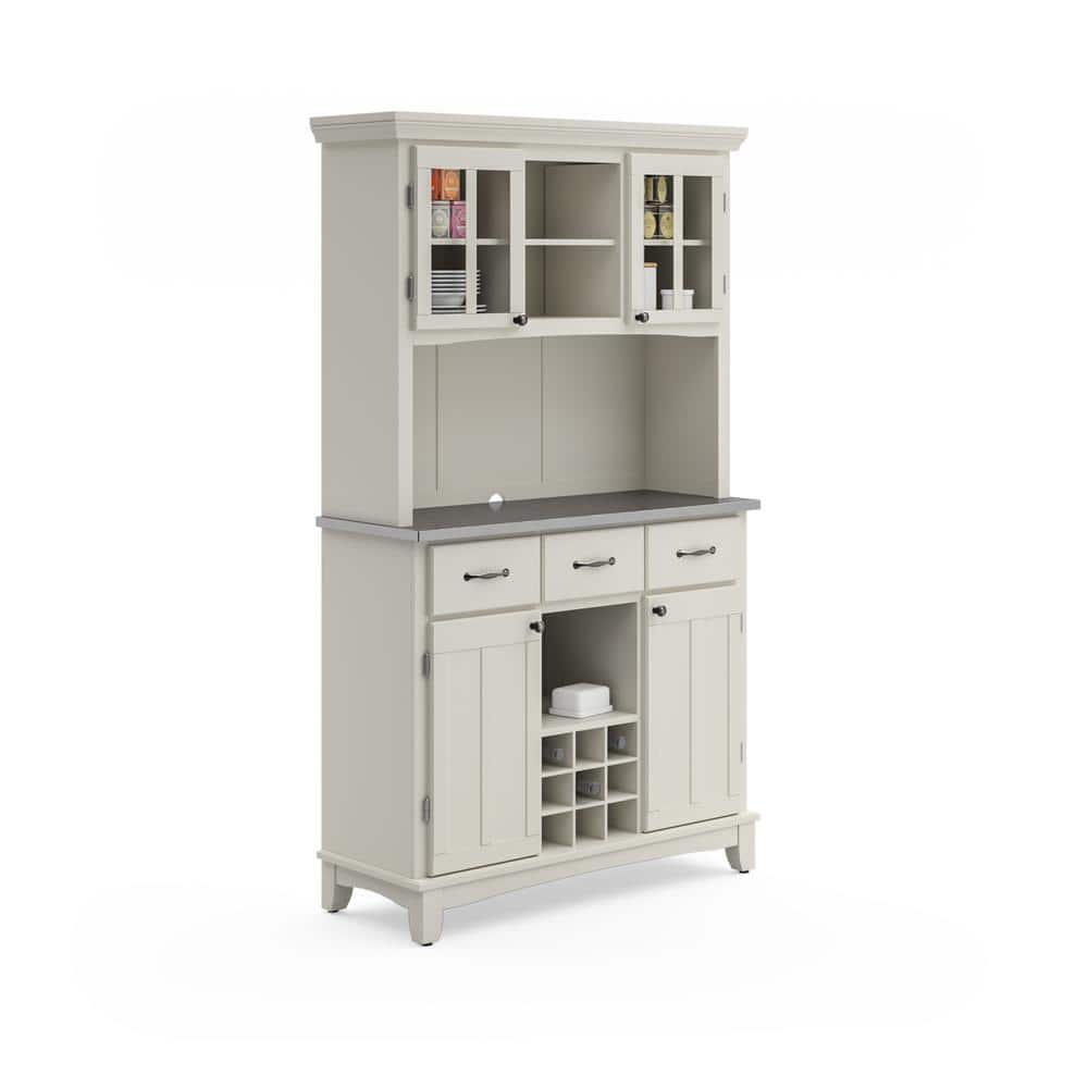 White Wood Buffet with Stainless Steel Top and Hutch