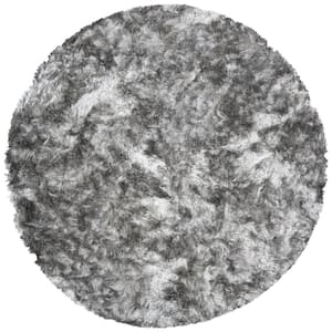 Ocean Shag Silver 4 ft. x 4 ft. Round Solid Area Rug
