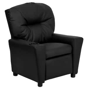 Contemporary Black Leather Kids Recliner with Cup Holder