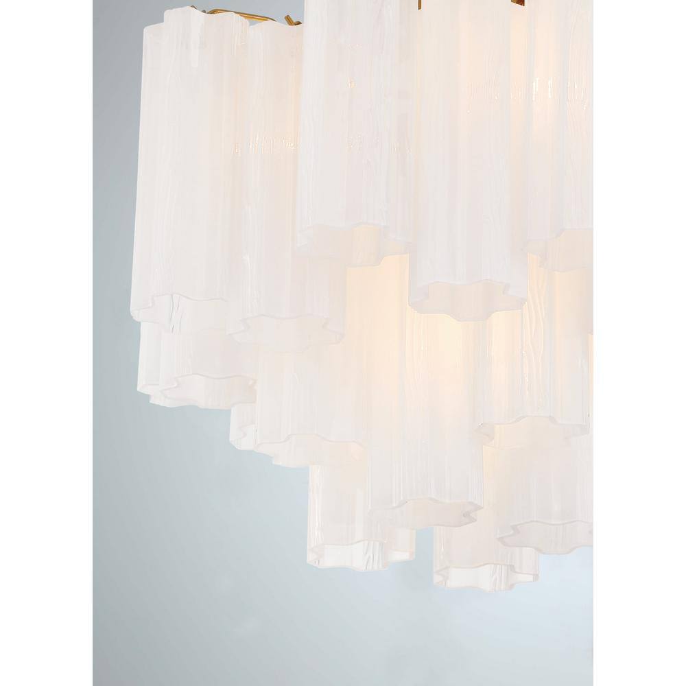 Aged Brass and White Glass 4-Light Chandelier