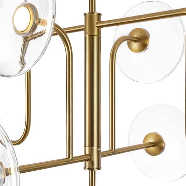 Toluo 9-Light 43.3 in. W Brushed Gold Integrated LED Chandelier with Saucer Glass Shade Modern Sputnik Living Room Light