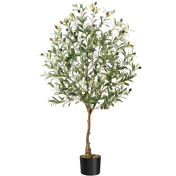 5FT Tall Olive Trees Artificial Indoor, Olive Tree Plants, Faux Olive Tree with Realistic Trunk, Leaves, Fruits