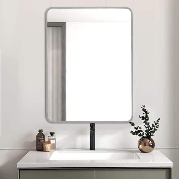 Silver 24.00 in. W x 32.00 in. H Classic Rectangle Aluminium Alloy Framed Wall Mirror