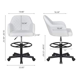 Swivel Office Chair Faux Leather Upholstered Ergonomic Drafting Chair in White with Adjustable Height and Arms