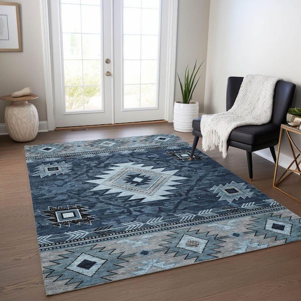 Chantille Machine Washable Indoor/Outdoor Abstract ACN1754 Blue 8 ft. x 10 ft. Area Rug