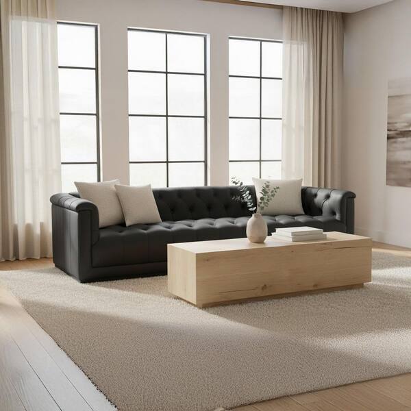 NADAAL STUDIOS Marius 84 in. Square Arm Top-Grain Leather Rectangle ...