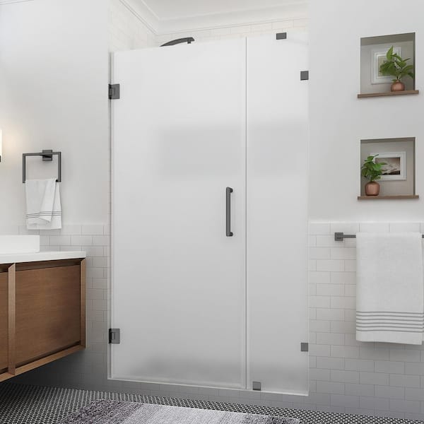 Nautis XL 46.25 - 47.25 in. W x 80 in. H Hinged Frameless Shower Door in Matte Black with Ultra-Bright Frosted Glass