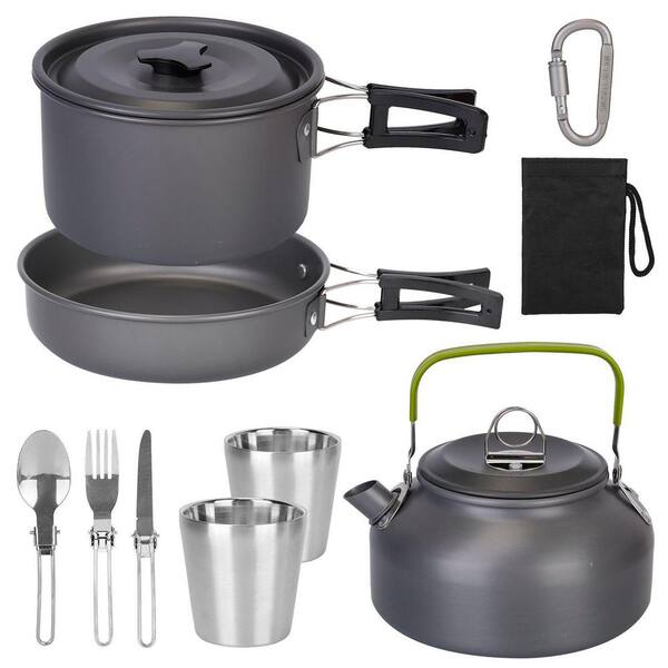 12-Pieces Camping Cookware Set Camping Stove Aluminum Pot Pans Kit for Hiking Picnic Outdoor with Cup Fork Spoon Knife