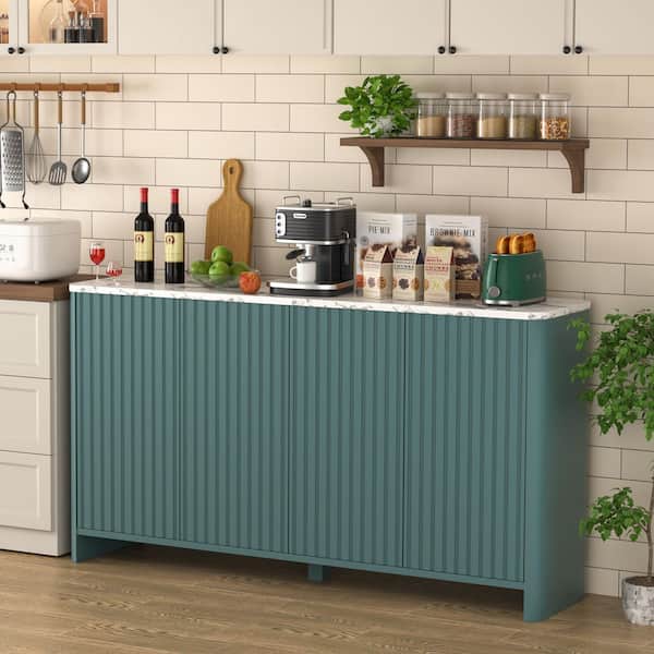 Blue 60.24 in. W Accent Storage Cabinet Sideboard with Adjustable Shelves and Fluted Doors