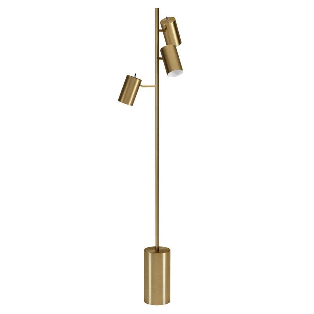 HomeRoots Jasmine 65 in Brass 3 Light Tree Floor Lamp for Living Room
