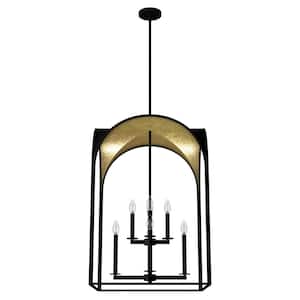 Dukestown 8-Light Natural Iron Lantern Pendant Light with Gold Detail