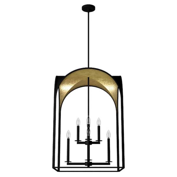 Dukestown 8-Light Natural Iron Lantern Pendant Light with Gold Detail