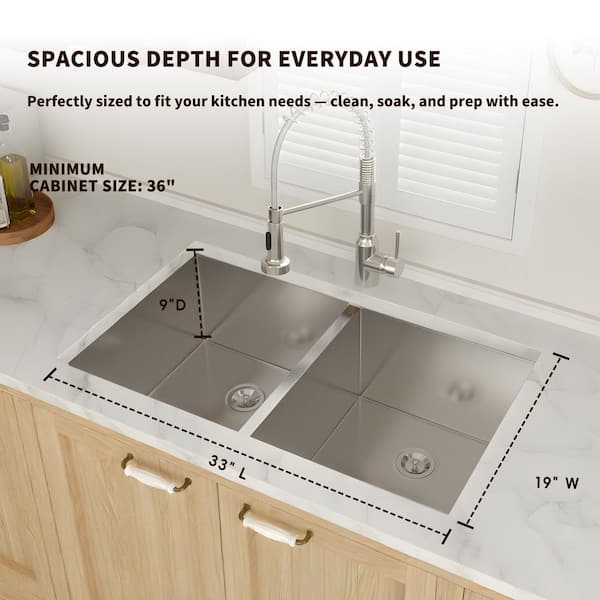 MYRYY 33 in. x 19 in. Undermount Double Bowl (50/50) 16 Gauge