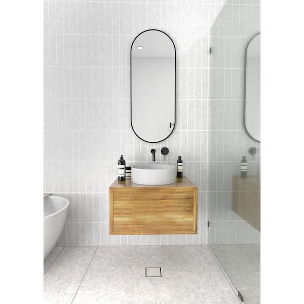 16 in. W x 40 in. H Stainless Steel Framed Pill Shape Bathroom Vanity Mirror in Black