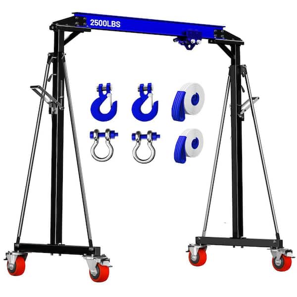 1 Ton Portable Gantry Crane Adjustable Height and Width, Heavy-Duty Shop Lift Hoist with 2 Ton Manual Trolley Black