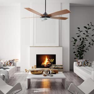 Striker 56 in. Indoor/Outdoor Light Brown Smart Ceiling Fan, Dimmable LED Light and Remote, Works with Alexa/Google Home