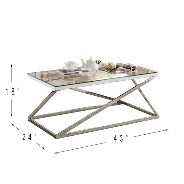 POUNDEX 3-Piece 43 in. Silver/Clear Large Rectangle Tempered Glass Coffee  Table Set PDEX-F3114 - The Home Depot