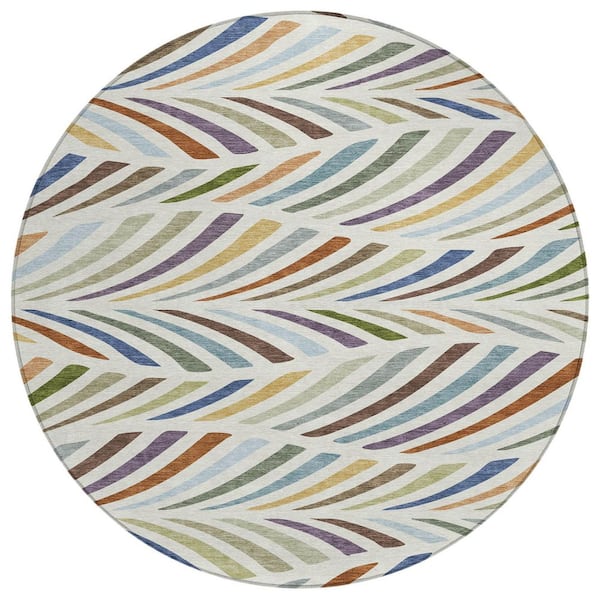 Chantille Machine Washable Indoor/Outdoor Abstract ACN2475 Ivory 8 ft. x 8 ft. Round Rug
