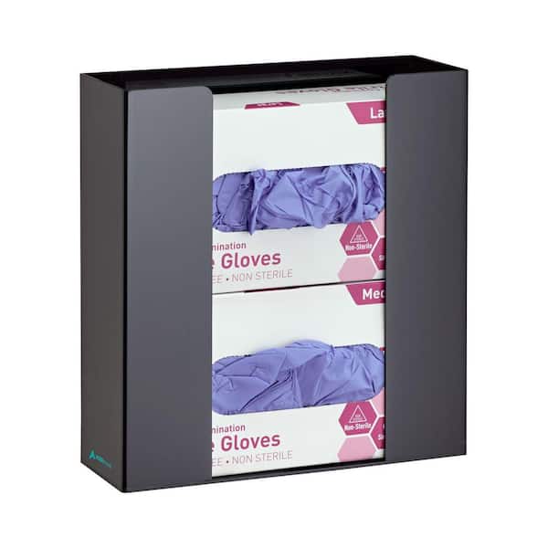 Double Box Capacity Wall Mount Acrylic Glove Box Dispenser Disposable Gloves Holder, Black
