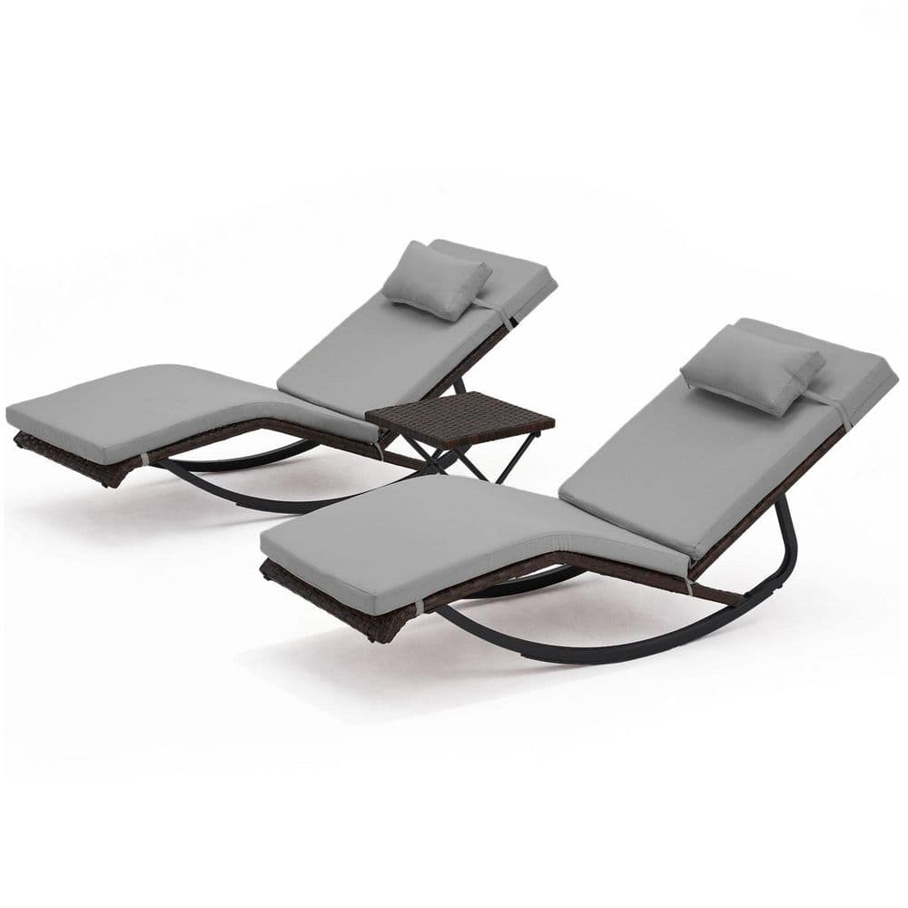 Outdoor Lounge Chair Set of 3 with Folding Table and Adjustable Headrest for Pool, Patio, Porch, Backyard(Gray) price history on PriceWatchPro