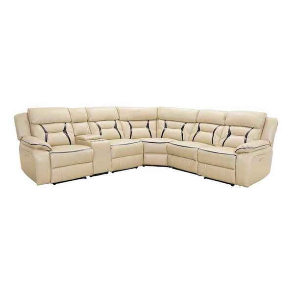 EVERGLADE HOME Belmont 119 in. W Pillow Top Arm 6-Piece Faux Leather L Shaped Sectional Sofa in Gray