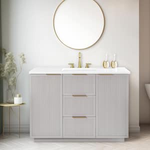 Addison 48 in. W Bath Vanity in Taupe with Engineered Stone Top in Ariston White with White Sink