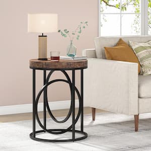 Andrea 20 in. Rustic Brown Round Wood End Table with Black O-shaped Base