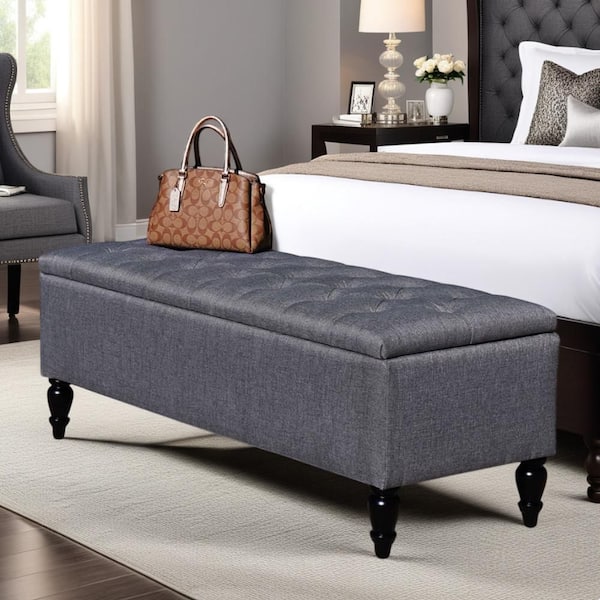 Maypex 45 in. W x 17 in. D x 17 in. Grey Fabric Upholstered Flip Top Storage Bench with Turn Solid Wood Legs