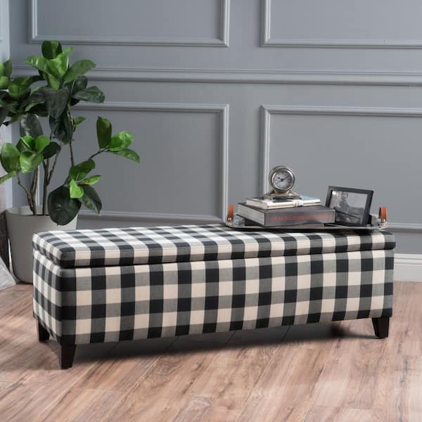 Noble House Cleo Black and White Checkerboard Fabric Storage