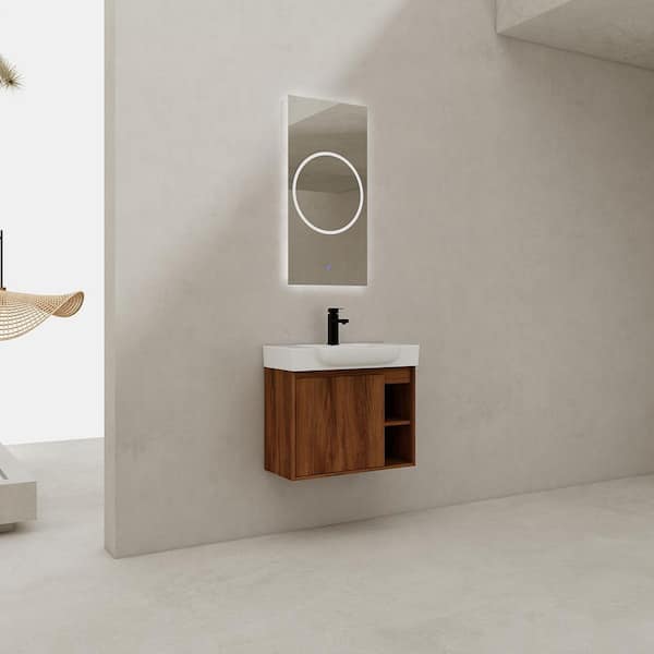 Marsyas 27.2 in. W x 14.8 in. D x 22.8 in. H Floating Bath Vanity in Brown Ebony with White Ceramic Vanity Top