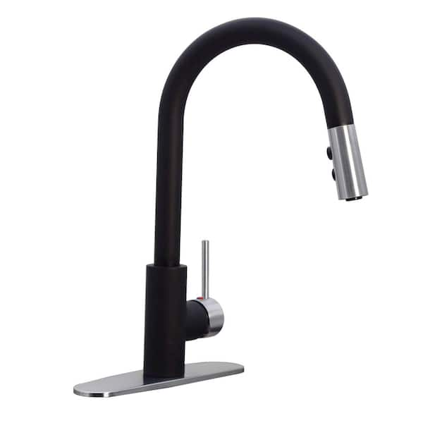 Single-Handle Pull Down Sprayer Kitchen Faucet with Dual Spray in Matte Black/Stainless Steel Finish