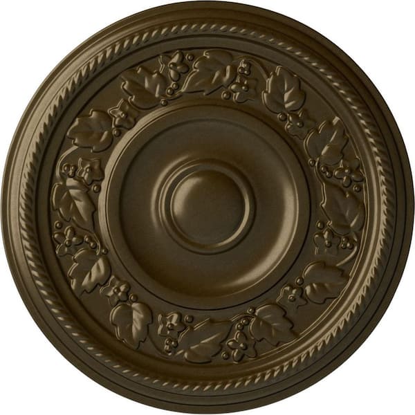 Ekena Millwork 16-1/8" x 3/4" Tyrone Urethane Ceiling Medallion (Fits Canopies upto 6-3/4"), Brass